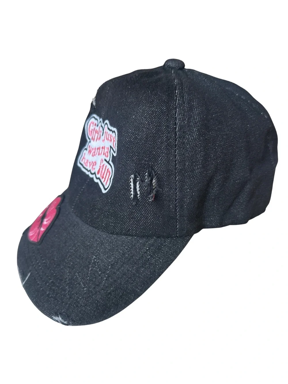 Upcycled Black Denim Trucker Hat Girls Just Wanna Have Fun